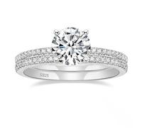 Fede Nuziale per Donna, Donna Argento Sterling Anello di Fidanzamento Mezza eternità Set di 2 Pezzi con zircone cubico Rotondo 7MM a 4 Griffe, Argento, Taglia 20