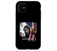 Fede sopra la paura volto triste di Gesù Christian Usa Bandiera Patriota Custodia per iPhone 11