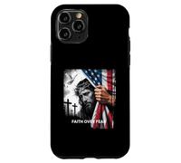 Fede sopra la paura volto triste di Gesù Christian Usa Bandiera Patriota Custodia per iPhone 11 Pro