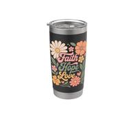 Fede Speranza Amore Cristiano Religioso Boho Fiori Ragazze Bicchiere termico in acciaio inox doppia parete