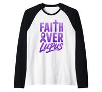 Fede sul Lupus Consapevolezza Nastro Viola Croce Cristianesimo Maglia con Maniche Raglan