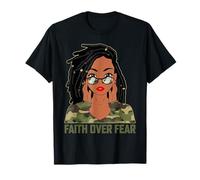Fede sulla Paura Christian Camo Afro Americano Donne Afro Maglietta