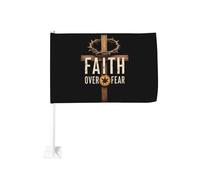 Fede sulla paura, croce con corona di spine, Gesù, fermaglio per finestra per bandiere per auto, protezione solare, decorazione, striscione bifacciale da 12x18 pollici per camion