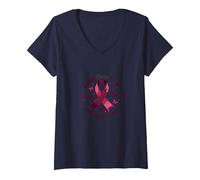 Fede sulla Paura Hope Over Cancer Awareness Ribbon Maglietta con Collo a V, Donna, Navy, M