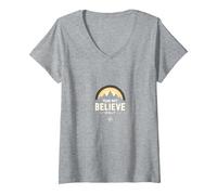 Fede sulla Paura Uomini | Non temere, Credi Solo Inspirational Maglietta con Collo a V, Donna, Grigio Melange, XL