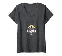 Fede sulla Paura Uomini | Non temere, Credi Solo Inspirational Maglietta con Collo a V, Donna, Grigio Scuro, XL