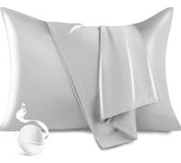 Federa 100% seta di gelso 19 momme, seta charmeuse con parte inferiore in raso setoso per capelli e pelle, 1 pz, 50 x 75 cm (Grigio)