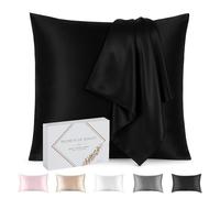 Federa 100% seta naturale dell'albero del gelso 22 Momme grado 6A naturale,pelle bio-sensibile,capelli afro, ricci, grasso,anticaduta,regalo (Nero,65x65cm)