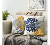 Federa 50x50 Blu Navy e Giallo Federe Cuscini Divano Motivo Stampa Floreale Federe Cuscino Moderna Astratto Decorativo 2 Pezzi Quattro Stagioni Fodere Cuscini Per Divani Sedia Cuscino Decor