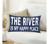 Federa copricuscino Il fiume è il mio posto felice 45,7 x 45,7 cm, decorazione per panca da veranda River House, cuscini rustici in stile nautico per laghi per cabina, camera da letto, soggiorno