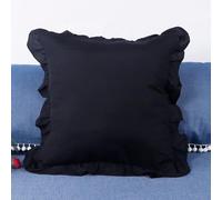 Federa Cuscino 100% Cotone Prelavato Arricciata Decorativa Quadrata Vintage Copri Cuscino Per Divano Letto Soggiorno Auto(Black,45 x 45 cm)