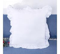 Federa Cuscino 100% Cotone Prelavato Arricciata Decorativa Quadrata Vintage Copri Cuscino Per Divano Letto Soggiorno Auto(White,45 x 45 cm)