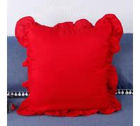 Federa Cuscino 100% Cotone Prelavato Arricciata Decorativa Quadrata Vintage Copri Cuscino Per Divano Letto Soggiorno Auto(Red,45 x 45 cm)