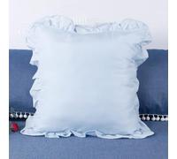 Federa Cuscino 100% Cotone Prelavato Arricciata Decorativa Quadrata Vintage Copri Cuscino Per Divano Letto Soggiorno Auto(Light blue,45 x 45 cm)