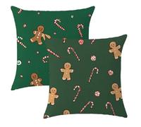 Federa Cuscino 40x40 Set di 2 Cuscini Natalizi Lino Copricuscini Quadrati Federe Cuscini Divano 40x40cm Torta allo zenzero e caramelle Stampa a Doppio Lato per Patio Giardino Decorazioni Natale,2p903F