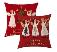 Federa Cuscino 50x50 Set di 2 Cuscini Natalizi Lino Copricuscini Grandi Quadrati Federe Cuscini Divano 50x50 cm Angelo Stampa a Doppio Lato per Camera da Letto Soggiorno Decorazioni Natale,2p897F