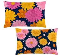 Federa Cuscino 50x75 cm Set di 2 Cuscino Giallo Velluto Copricuscini Rettangolari Federe Cuscini Divano 50 x 75 Fiore Stampa a Doppio Lato per Camera da Letto Soggiorno Decorazioni Autunnali LE-967