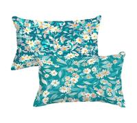Federa Cuscino 50x75 Federe Cuscino Letto Set di 2 Blu Cuscini Rettangolari Divano Fiori Bianchi Bifacciale Decorativo Velluto Copricuscino con Cerniera Invisibile per Home Divano Letto Decor,Model380