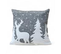 Federa Cuscino Arredo Invernale Cervo e Neve 40x40 cm - Stile Tirolese Grigio Bi