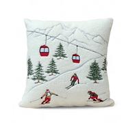 Federa Cuscino Arredo Invernale Sciatori Cabinovia 40x40 cm - Stile Tirolese Pil