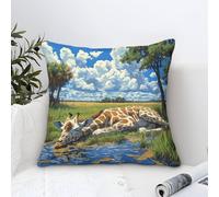 Federa Cuscino Giraffe Moderni Pittura,Serene Prairie Scenery Quadrati Federe Cuscini Divano Cotone Fodere Per Cuscini Per Camera Da Letto Divano Cuscino Per Esterno 50x50cm