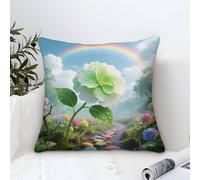 Federa Cuscino Green Hydrangea Pittura Ad Olio,Natural Garden After Rain Square Copertina Di Cuscino Poliestere Fodere Per Cuscini Per Camera Da Letto, Divani, Sedie, Letti E Giardini 50x50cm