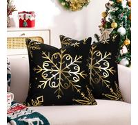 Federa Cuscino Natalizia 50 x 50 cm, Copricuscini Letto Decorative Morbide in Oro Nero, Federe per Cuscini Decorative Invernali per Cuscini Natalizio per Divano Camera da Letto Decorazione 2 Pezzi
