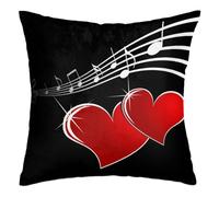 Federa Cuscino Nota Musicale Cuore Rosso d'Amore Copricuscini in Lino Copriguanciale Morbido Federa Arredo per Letto Soggiorno Divano 45X45cm
