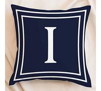 Federa decorativa con monogramma geometrico, 50 x 50 cm, con monogramma, lettera I, blu navy, lettere dalla A alla Z, federe per cuscini per divano e decorazione della casa