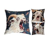 Federa decorativa per cuscino, 45 x 45 cm, motivo: capra che urla, umorismo | Set di 3 fodere per divano per soggiorno, casa, dormitorio, angolo lettura, appartamento, casa di campagna, divano, divano