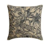 Federa decorativa per cuscino, 60 x 60 cm, in jacquard marocchino, motivo safari, leopardato, giungla, stile logge, per camera da letto e soggiorno, motivo: schizzo della savana, colore: nero e beige