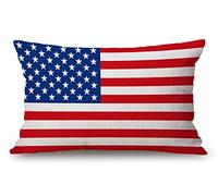 Federa decorativa per cuscino con bandiera americana rossa bianca e blu in cotone e lino, per divano letto, 30,7 x 50,7 cm