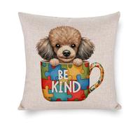 Federa decorativa per cuscino con cane barboncino Be Kind Autism Awareness, 66 x 66 cm, per divano, letto, soggiorno, casa, feste, regali di compleanno per amanti dei cani