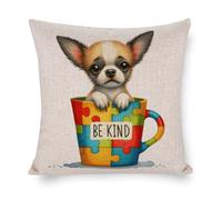 Federa decorativa per cuscino con cane Boston Terrier Be Kind Autism Awareness, 50,8 x 50,8 cm, per divano, letto, soggiorno, casa, feste, regali di compleanno per gli amanti dei cani