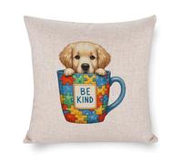 Federa decorativa per cuscino con cane Golden Retriever Be Kind Autism Awareness, 56 x 56 cm, per divano, letto, soggiorno, casa, feste, regali di compleanno per gli amanti dei cani