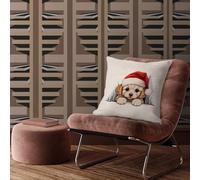 Federa decorativa per cuscino con cappello di Natale che sbircia il cane Bichon Frise, 55,9 x 56 cm, per divano, letto, soggiorno, casa, feste, regali di compleanno per gli amanti dei cani