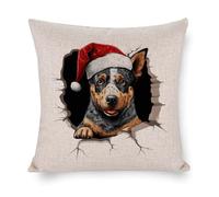 Federa decorativa per cuscino con cappello natalizio che sbircia il bestiame australiano, 61 x 61 cm, per divano, letto, soggiorno, casa, feste, regali di compleanno per gli amanti dei cani