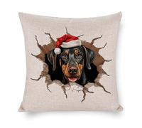 Federa decorativa per cuscino con cappello natalizio che sbircia il cane doberman pinscher, 61 x 61 cm, per divano, letto, soggiorno, casa, feste, regali di compleanno per gli amanti dei cani