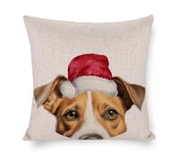 Federa decorativa per cuscino con cappello natalizio che sbircia il cane Jack Russell, 50,8 x 50,8 cm, per divano, letto, soggiorno, casa, feste, regali di compleanno per gli amanti dei cani