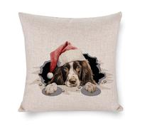 Federa decorativa per cuscino con cappello natalizio che sbircia il cane Springer Spaniel inglese, 50,8 x 50,8 cm, federa per cuscino per divano, letto, soggiorno, decorazione per la casa, regali di