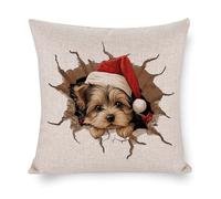 Federa decorativa per cuscino con cappello natalizio che sbircia il cane Yorkshire Terrier, 50,8 x 50,8 cm, per divano, letto, soggiorno, casa, feste, regali di compleanno per gli amanti dei cani