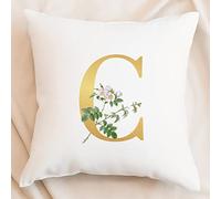 Federa decorativa per cuscino con lettera iniziale capitale, estetica femminile, 26 lettere in velluto, con iniziali gialle e monogramma C, federa per cuscino per letto, divano e divano, 50 x 50 cm