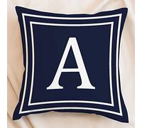 Federa decorativa per cuscino con monogramma con motivo geometrico, 50 x 50 cm, con monogramma dell'alfabeto A blu navy, lettere A-Z, per divano, decorazione della casa