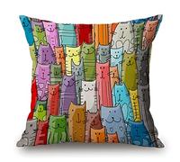 Federa decorativa per cuscino con motivo a forma di gattini multicolori, quadrata, 45,7 x 45,7 cm