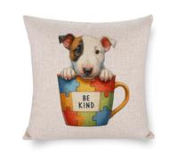 Federa decorativa per cuscino con scritta "Bull Terrier Dog Be Kind Autism Awareness", 56 x 56 cm, per divano, letto, soggiorno, casa, feste, regali di compleanno per gli amanti dei cani