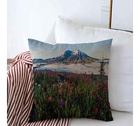 Federa decorativa per cuscino da tiro Mt St Helens Alba Fiori di campo Basso colorato Giorno Cratere Nebbia Tramonto Parchi Ghiacciaio Cuscino quadrato per esterni Cuscini per divano Panca Di