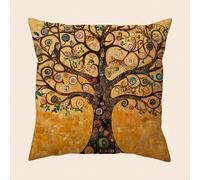 Federa decorativa per cuscino ispirata a "L'albero della vita" di Gustav Klimt, 45 x 45 cm - in morbido poliestere, con cerniera, lavabile in lavatrice, per la decorazione del soggiorno e della camera