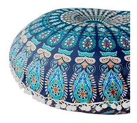 Federa grande per cuscino da pavimento con mandala, 81,3 cm, per meditazione, stile hippie, rotonda, colorata, decorativa, bohémien, chic, indiano, ottomana, fatta a mano, solo fodera (blu pavone)