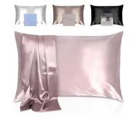 Federa in 100% pura seta di gelso, grado 6A, 22 momme su entrambi i lati, federa in vera seta per capelli e pelle, senza acne, per letto matrimoniale, confezione regalo di lusso (rosa quarzo rosa)