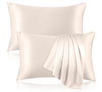 Federa in 100% pura seta per capelli e pelle, federe in seta di gelso su entrambi i lati, con cerniera nascosta, federa rinfrescante, 19 momme, 600 fili, per letto matrimoniale, 2 pezzi, beige